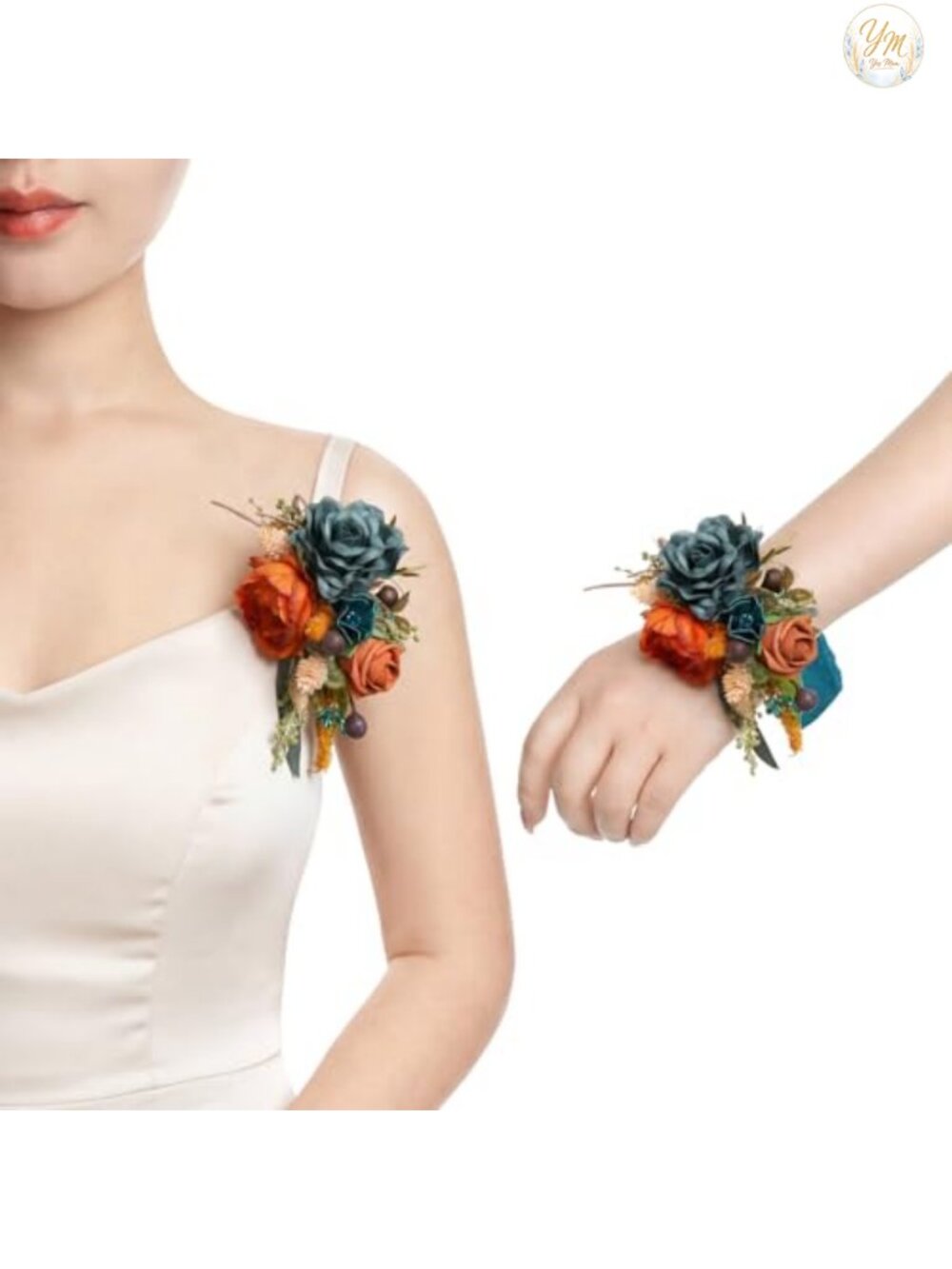 Artificial Wedding Wrist Shoulder Corsage Set of 2 Floral Accessory for Bridal
